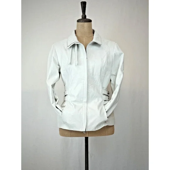 Premium Peruzzi White Leather Moto Jacket Womens Medium #1-0163 Italy - Picture 9 of 16